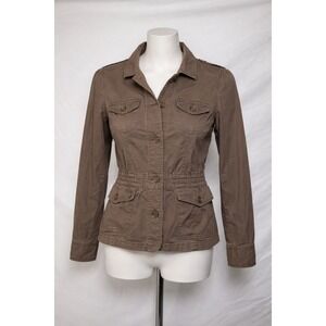 St Johns Bay Womens Brown Utility Jacket Cargo Safari Military Coat PM Petite M